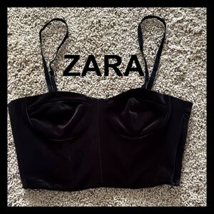 ZARA Black Velvet Bustier Top - Sz M